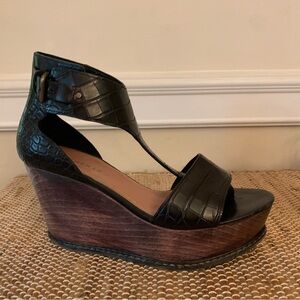 Derek Lam Womens Black Leather Wedge Heel Sandal Size 37/7
